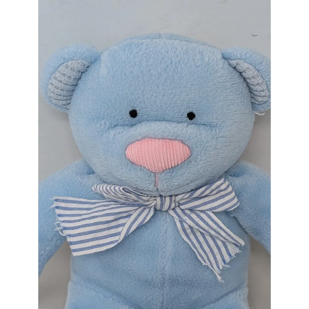 RUSS Blue Plush Teddy Bear Thermal‎ Waffle Feet Ears Rattle Bow Baby Lovey Y2K